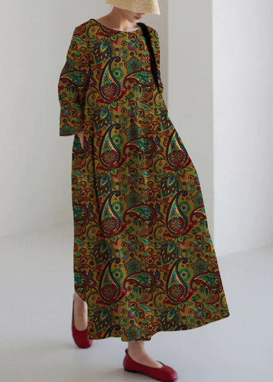Flower Print1 Cotton Dresses Pockets Patchwork Spring