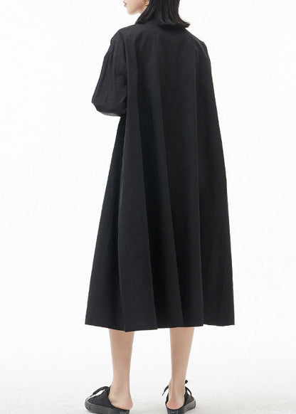 Black Stand Collar Lace Patchwork Shirt Dress Spring