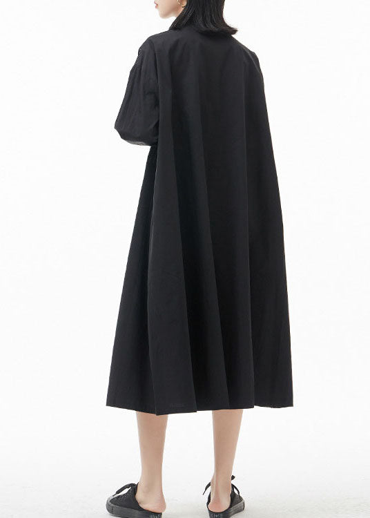 Black Stand Collar Lace Patchwork Shirt Dress Spring
