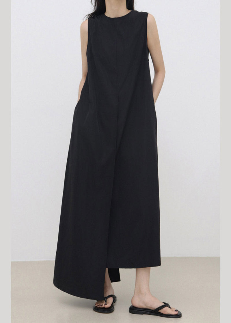 Boutique Black O-neck Asymmetrical Patchwork Maxi Dress Summer