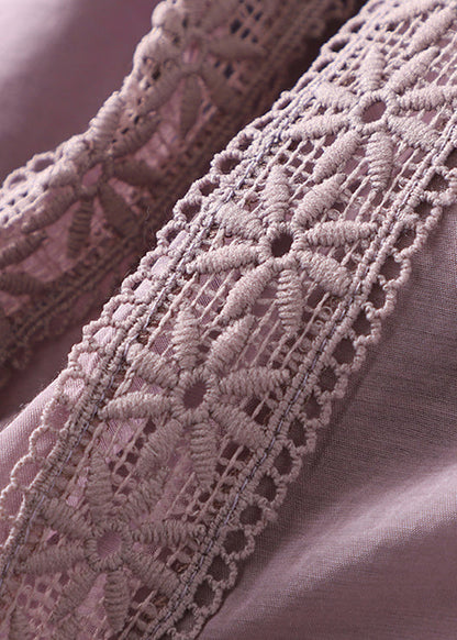 Purple Elastic Waist Lace Patchwork Linen Skirt Summer