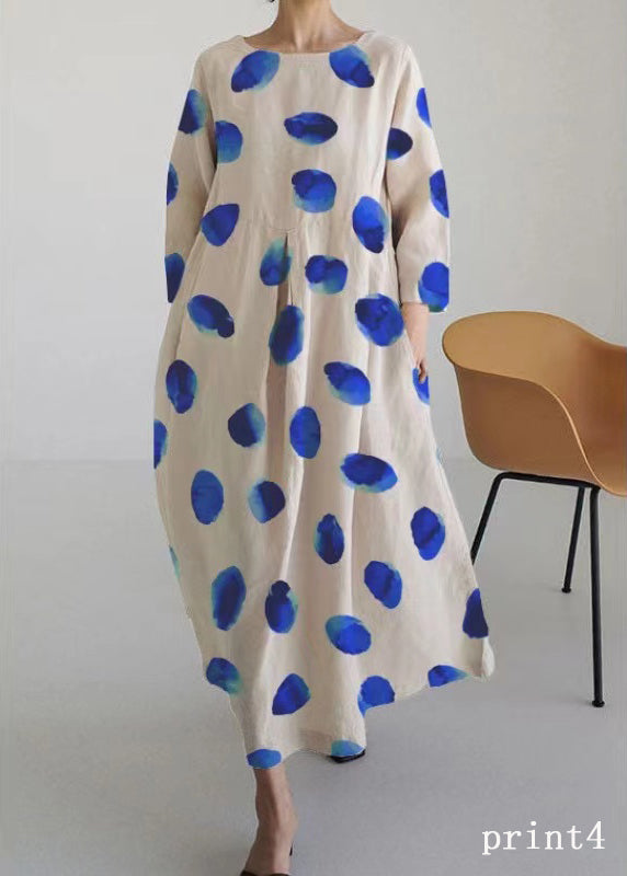 Flower Print5 Cotton Dresses Pockets Patchwork Spring