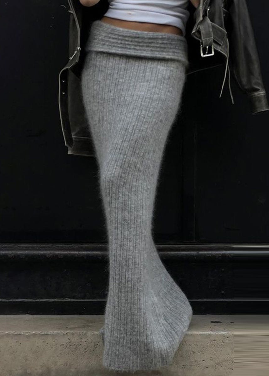 Grey High Waist Knit Wraped Skirt Spring