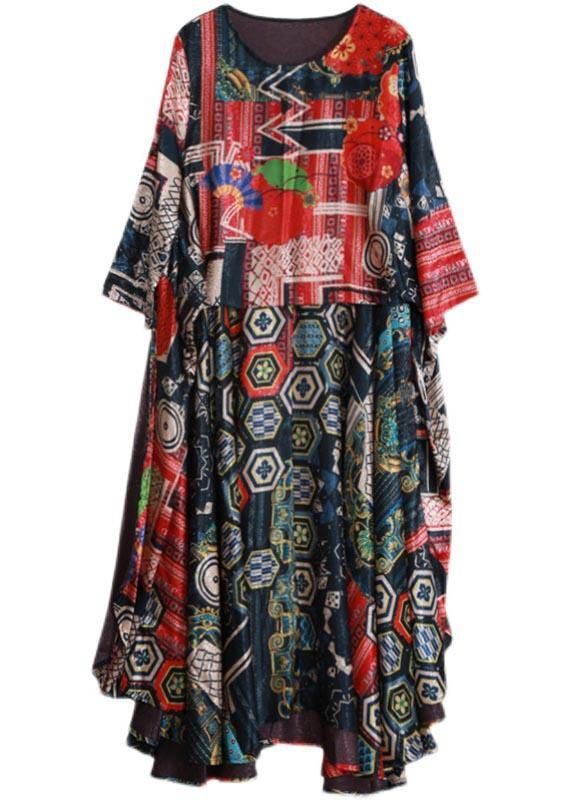 Vivid O Neck Tie Waist Summer Dresses Work Outfits Print Robe Dress