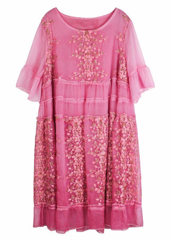 Rose Embroideried Patchwork Summer Dresses Half Sleeve