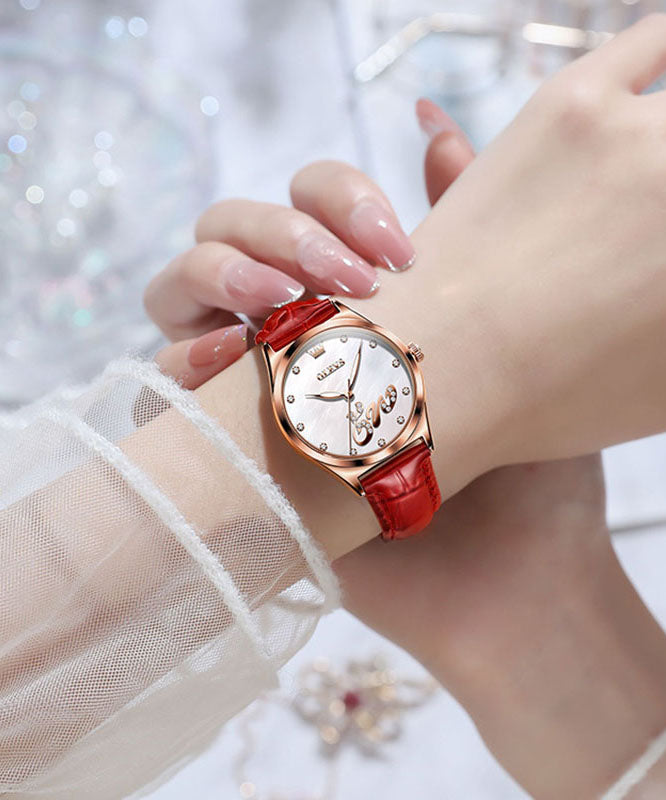 Green Leather Quartz Movement Waterproof Watches