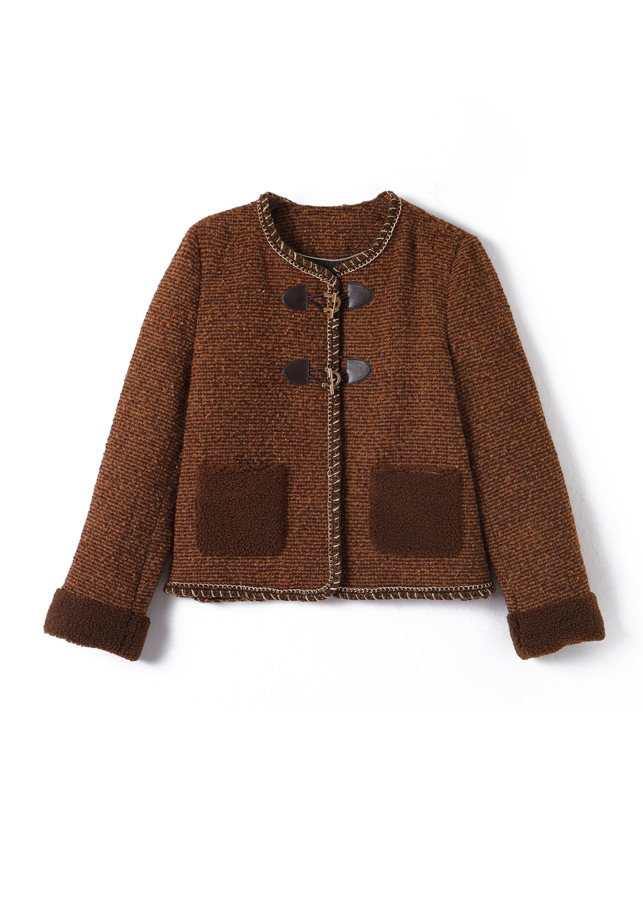 Coffee Pockets Button Woolen Duck Down Filled Jacket Winter