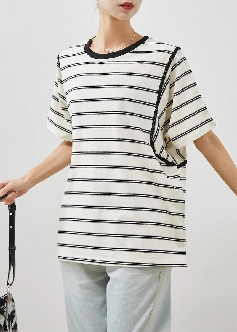 Boutique White Oversized Striped Cotton Tanks Summer