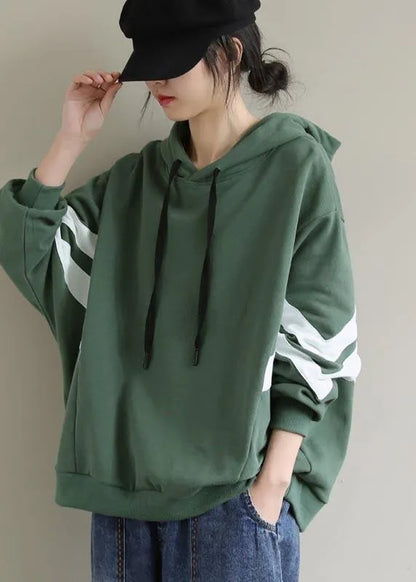 Style Green Blouse Hooded Cinched Spring Shirt