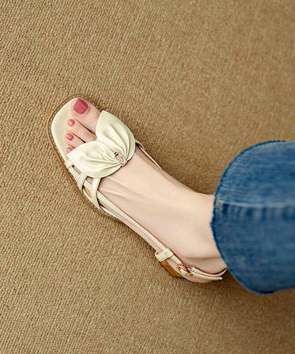 French Yellow Bow Hollow Out Chunky Sandals Peep Toe