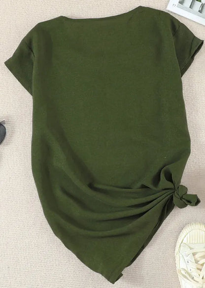 Green V Neck Patchwork Shirts Summer