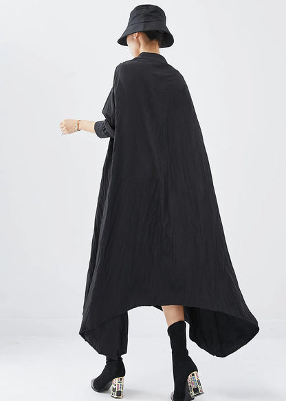 Black Oversized Asymmetrical Design Cotton Shirt Dress Fall