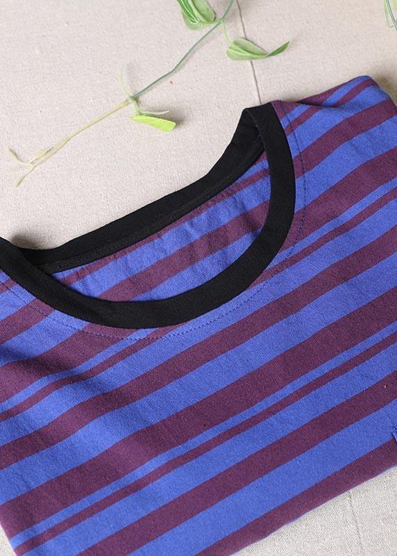 Stylish Red Striped O-neck Cotton Summer Tops