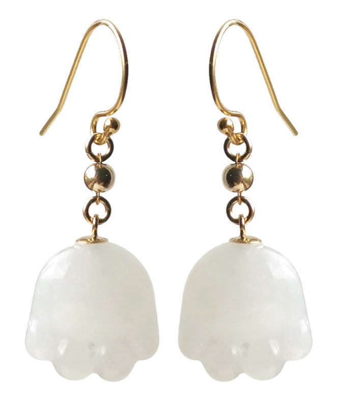 Simple White 14k Gold Jade Cat Paw Drop Earrings