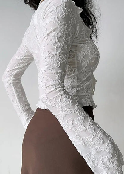 Slim Fit White Ruffled Lace Up Cotton Blouse Top Fall
