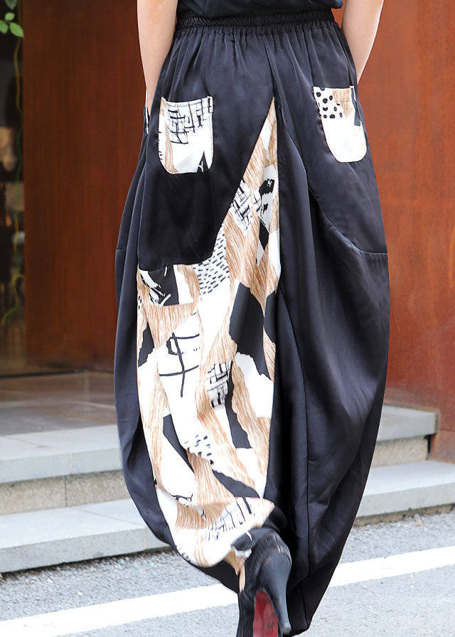 Loose Black Patchwork Apricot Spring Pants