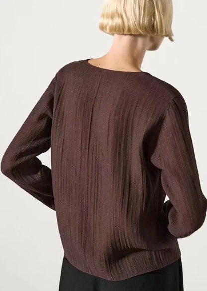 French Coffee Ruffled Patchwork Shirts Fall