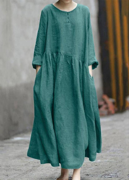 Green Wrinkled Patchwork Long Dresses Fall