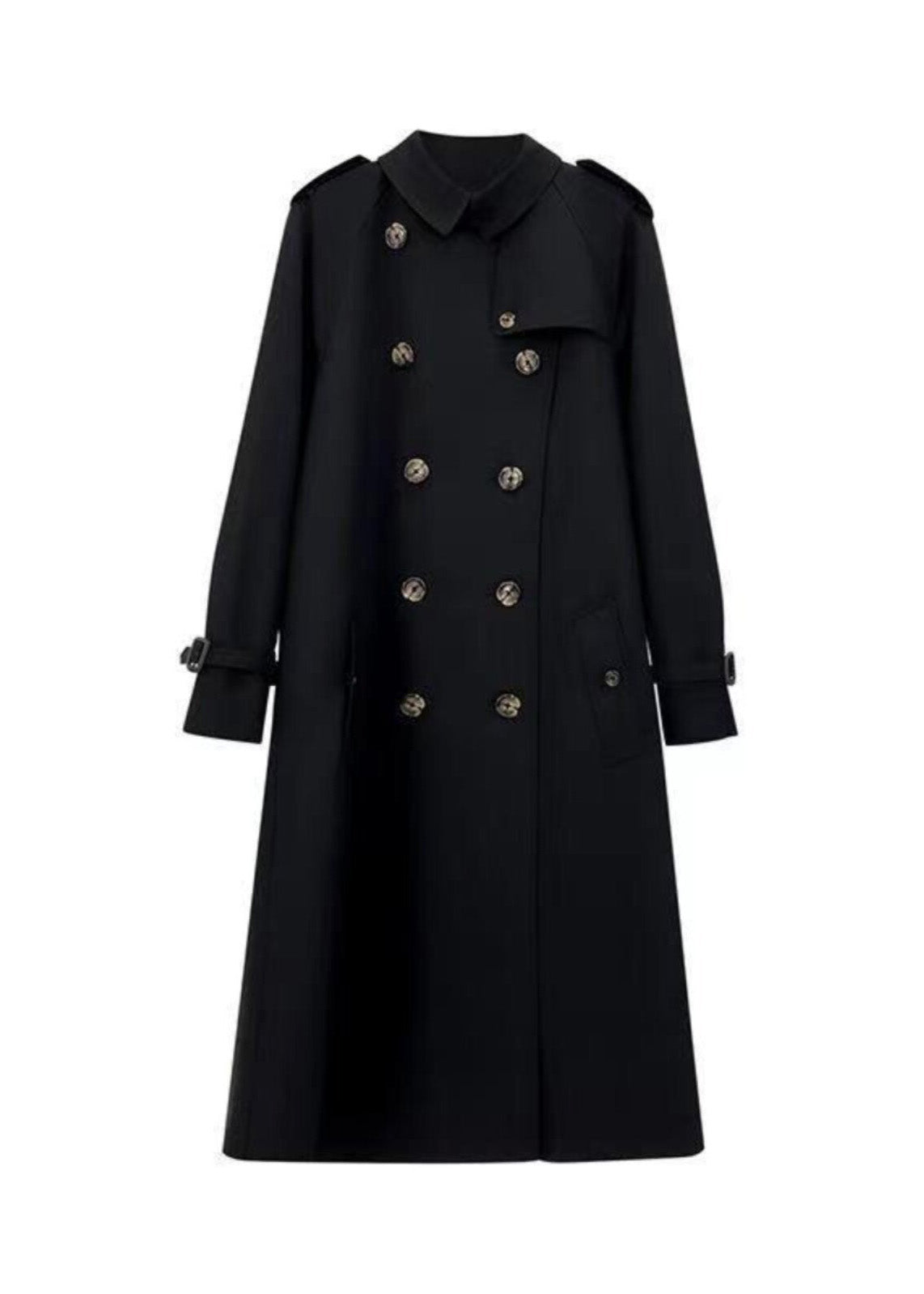 Black Peter Pan Collar Double Breast Cotton Trench Spring