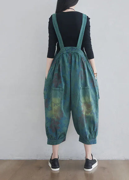 Blue Pockets Print Denim Jumpsuits Spring