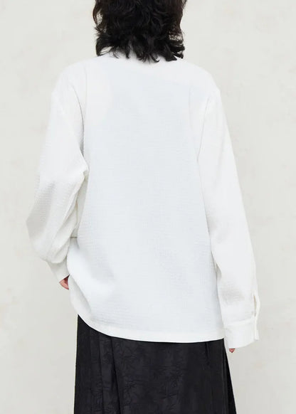 White Stand Collar Patchwork Shirts Fall