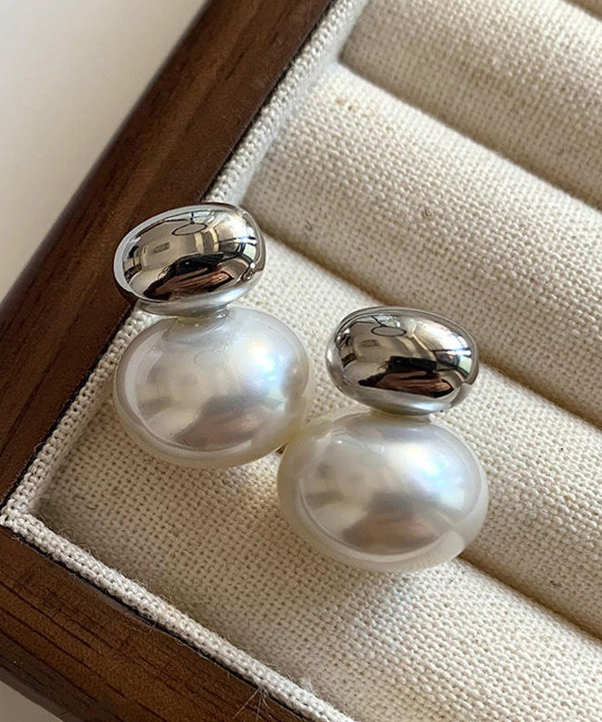 Silk Copper Alloy Pearl Stud Earrings
