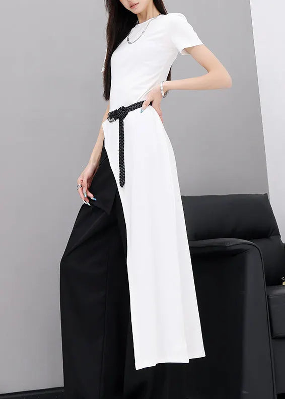 Modern White O Neck Asymmetrical Design Cotton Top Summer