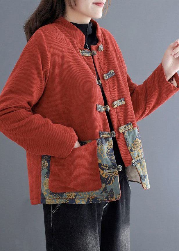 Brick Red Thick Fleece Wool Lined Corduroy Jackets Winter