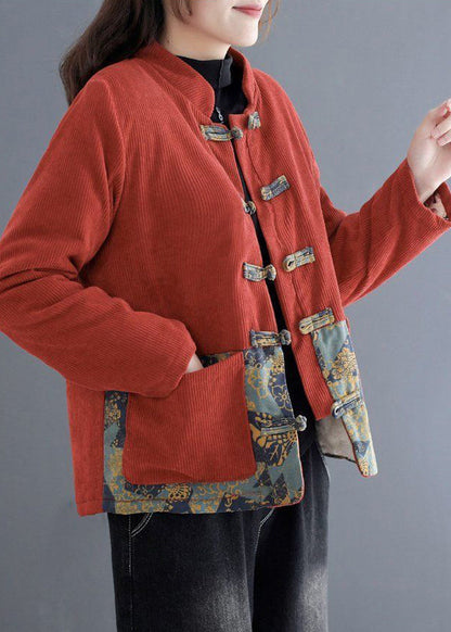 Brick Red Thick Fleece Wool Lined Corduroy Jackets Winter