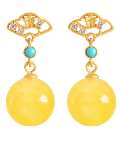 Yellow Sterling Silver Overgild Turquoise Beeswax Drop Earrings
