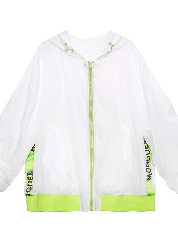 Unique White Pockets Zippered Spring Hooded Jacket