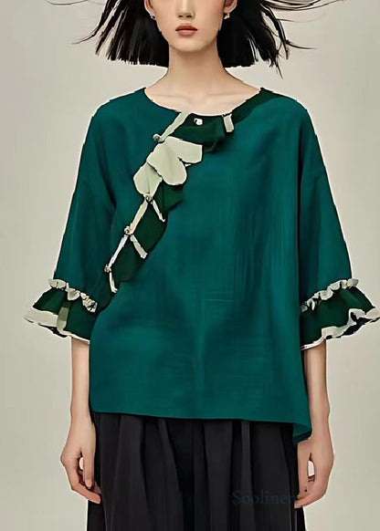 Dull Green Oversized Linen Shirt Flare Sleeve