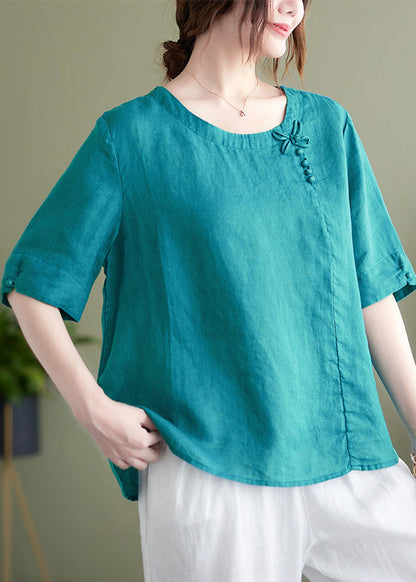 Pink O Neck Patchwork Cotton T Shirt Summer