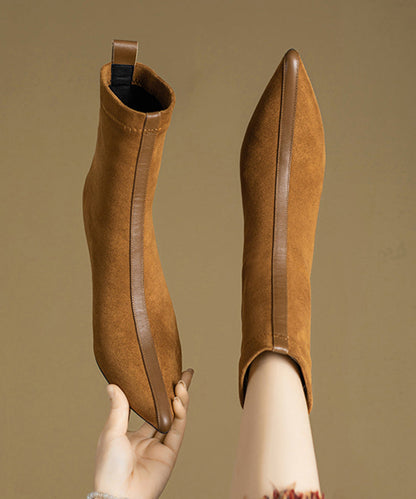 Splicing Stiletto Boots Khaki Suede Pointed Toe