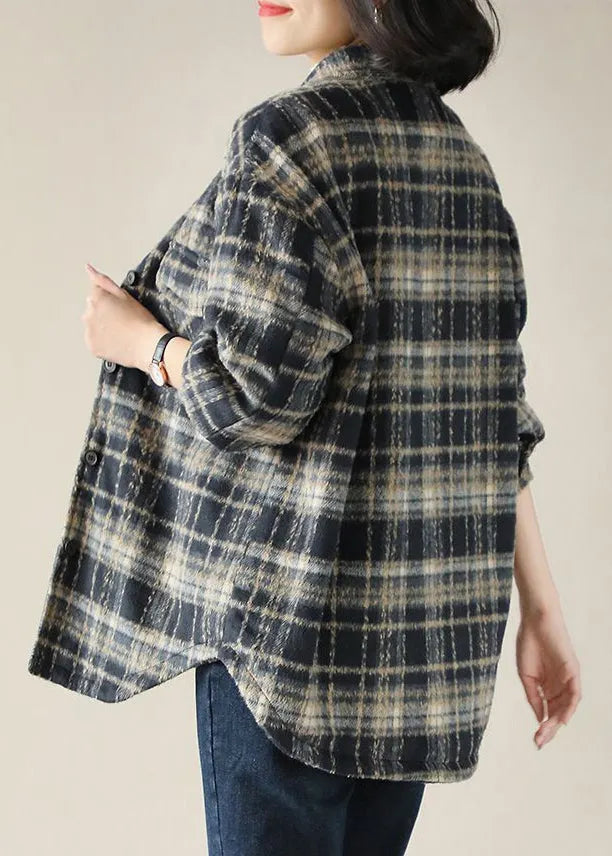 Red Peter Pan Collar Plaid Cotton Shirt Tops Spring