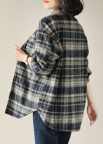 Red Peter Pan Collar Plaid Cotton Shirt Tops Spring
