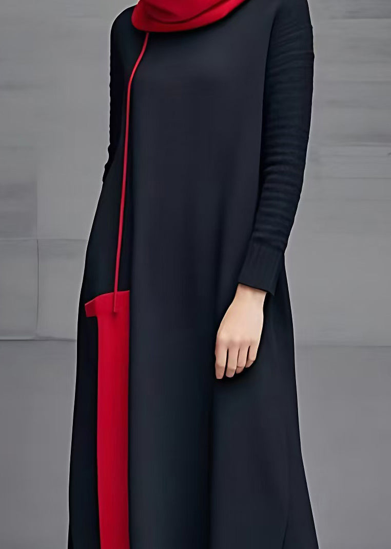 Black Turtleneck Cotton Long Dresses Long Sleeve Fall
