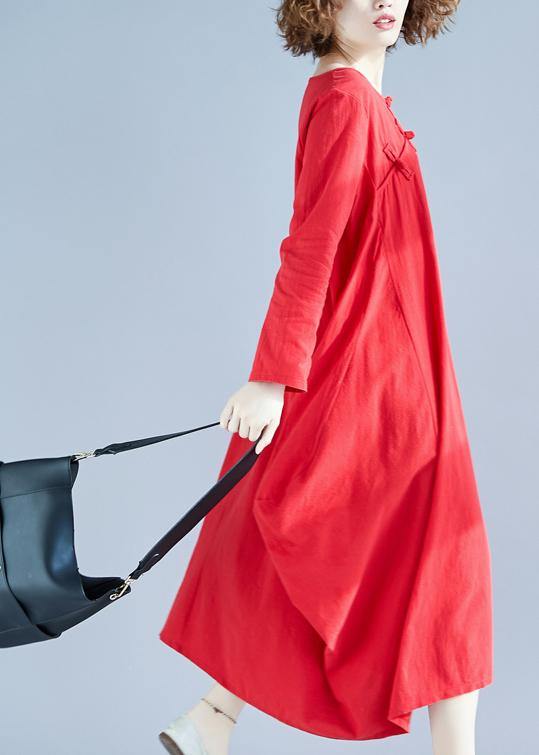 Red Outfit O Neck Asymmetric Robes Spring Dress