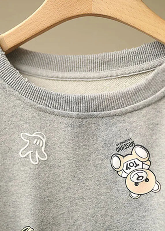Grey Loose O-neck Print Fall Pullover Street Wear