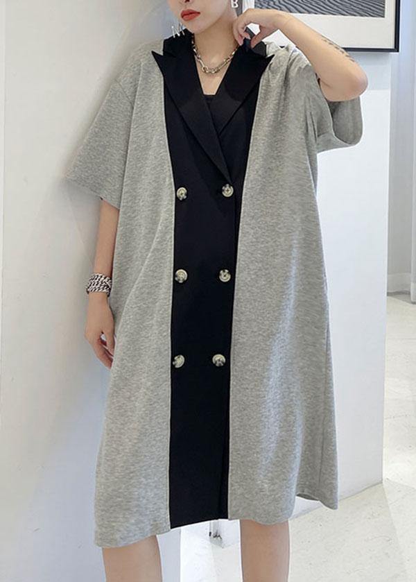 Style Black Button Patchwork Summer Short Sleeve Dress
