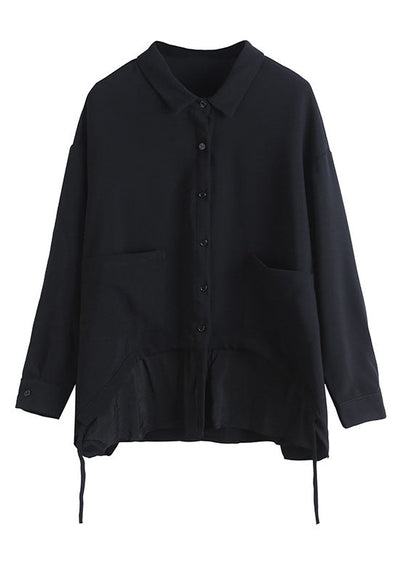 Black Black Button Asymmetrical Design Fall Long Sleeve Coat