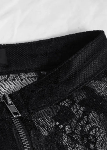 Black Zippered Tulle Summer Shirt Tops Long Sleeve