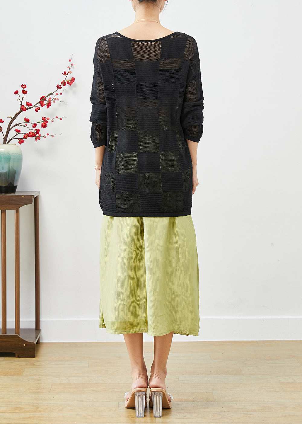 French Hollow Out Side Open Knit Tops and Skirts Two Pieces Set Fall
