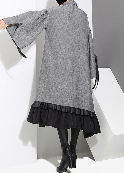 Art Grey Low High Design Ruffled Patchwork Shirt Dress Spring