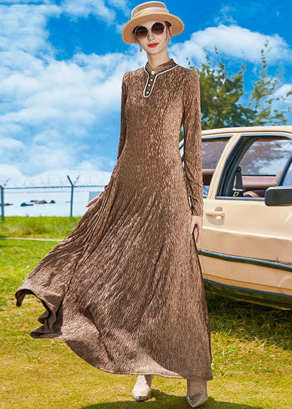 Chocolate Stand Collar Exra Large Hem a Line Dress Spring