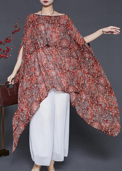 Khaki Asymmetrical Print Silk Long Smock Summer