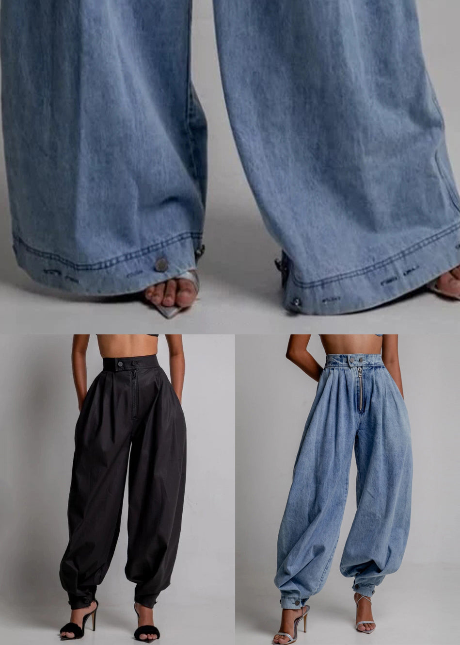 Original Design Black Button Zippered Denim Beam Pants Summer