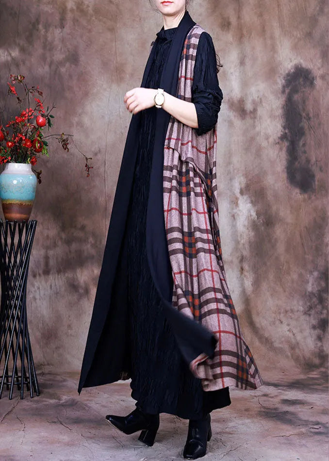 Peterpan Collar Plaid Asymmetrical Design Fall Sleeveless Knit Vest