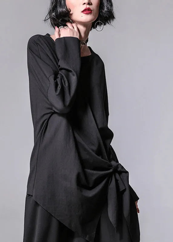 Vogue Black O-neck Asymmetrical Bow T Shirt Long Sleeve