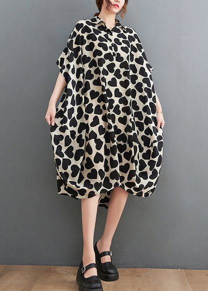 Print Peter Pan Collar Pockets Cotton Dresses Summer